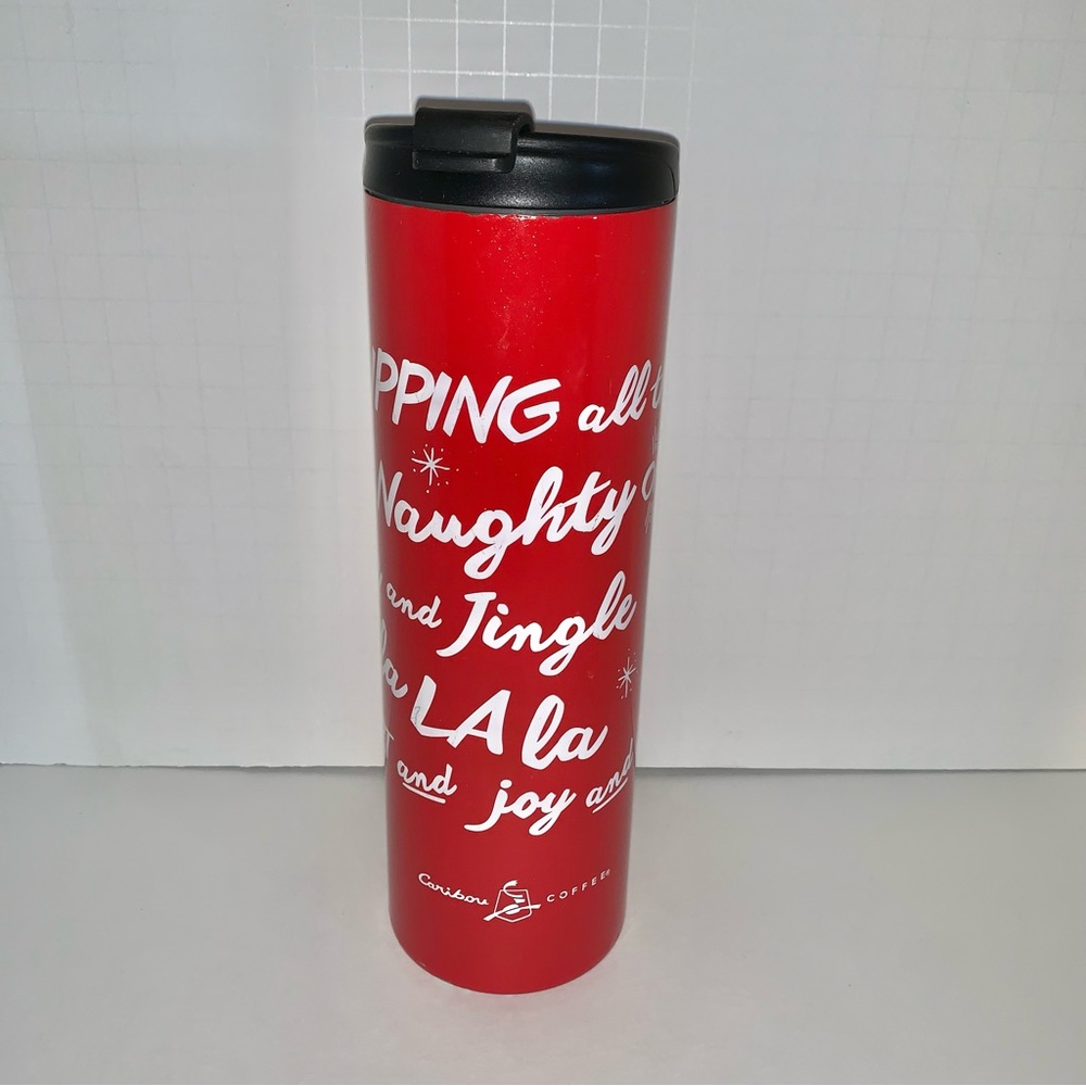 Caribou Coffee Christmas Sayings Holiday Stainless Steel Travel Coffee Mug 16 oz